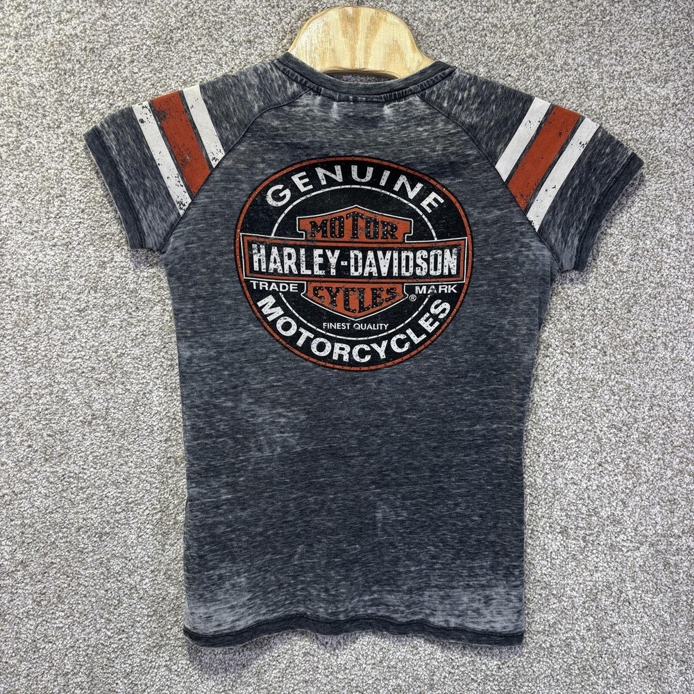 Harley Davidson Shirt Womens Medium Gray V Neck Rhinestone Motorcycle Tee - Picture 8 of 8
